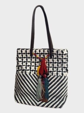 Maliparmi Woven Leather Tassel Tote Bag Black White